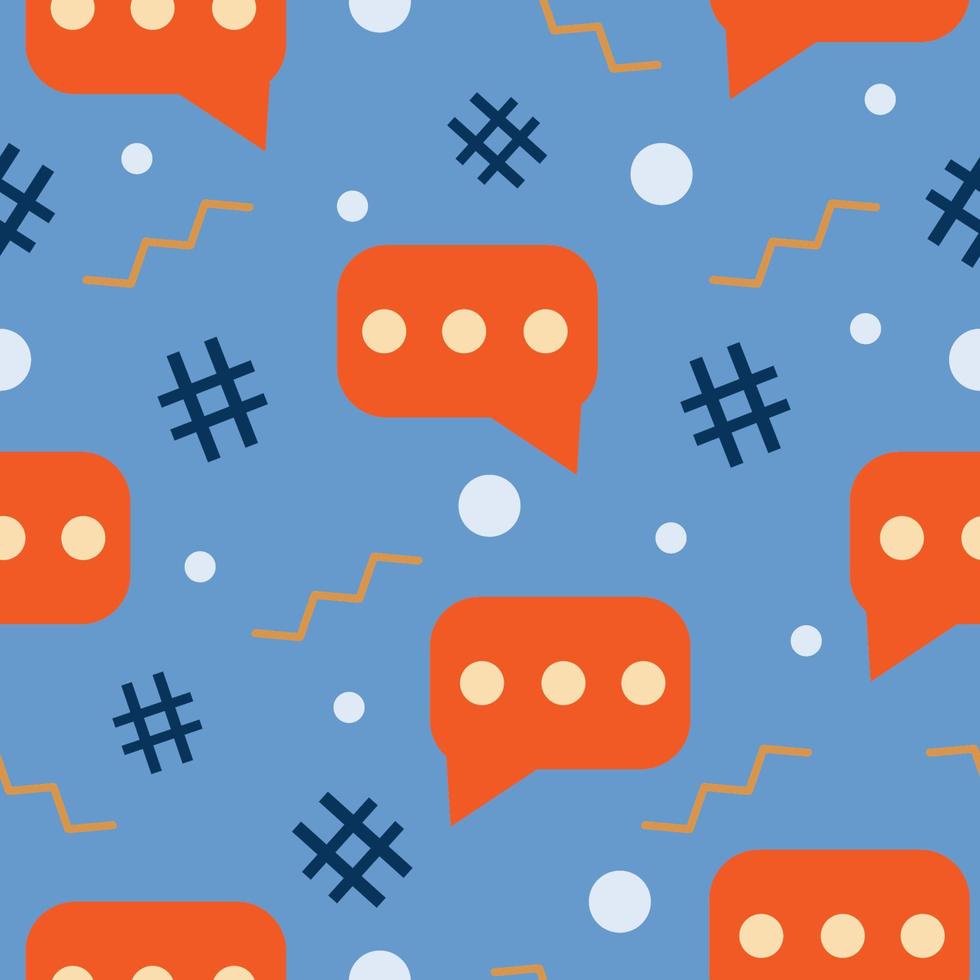 Seamless Pattern, concept of Social activity and Communication. Hashtag icon, Chatting and instant Messaging. Vector illustration.