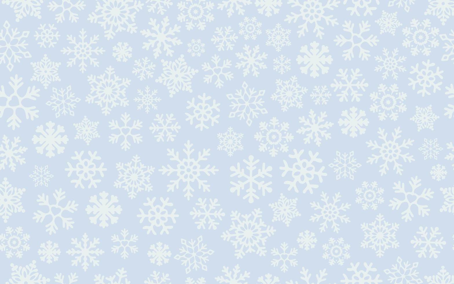 Light Snowflakes on Blue background. Vector Seamless Pattern for Continuous replicate. Christmas falling Snowflake on Blue backdrop. Concept of winter holiday.