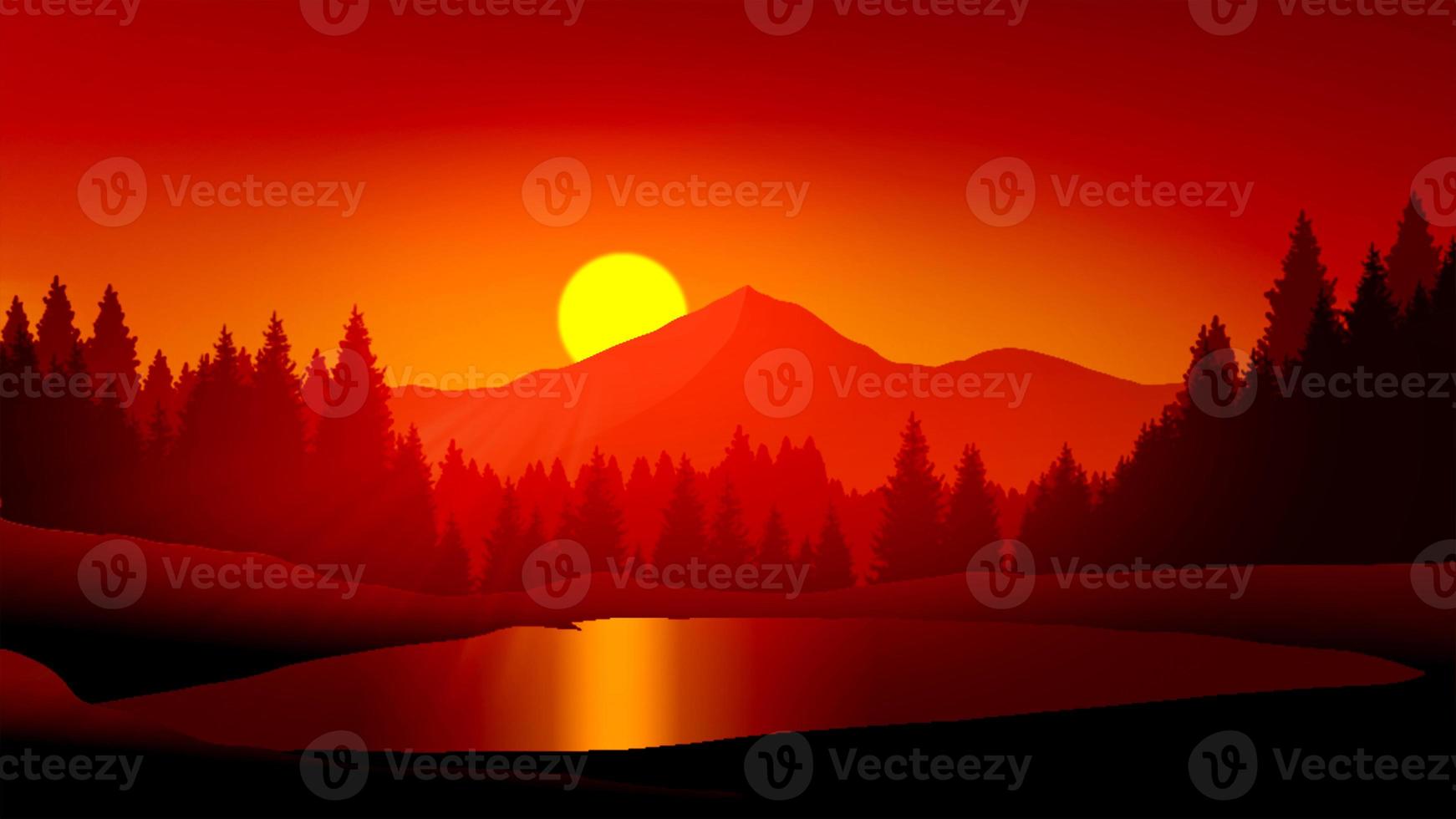 Beautiful sunset at mountain lake photo