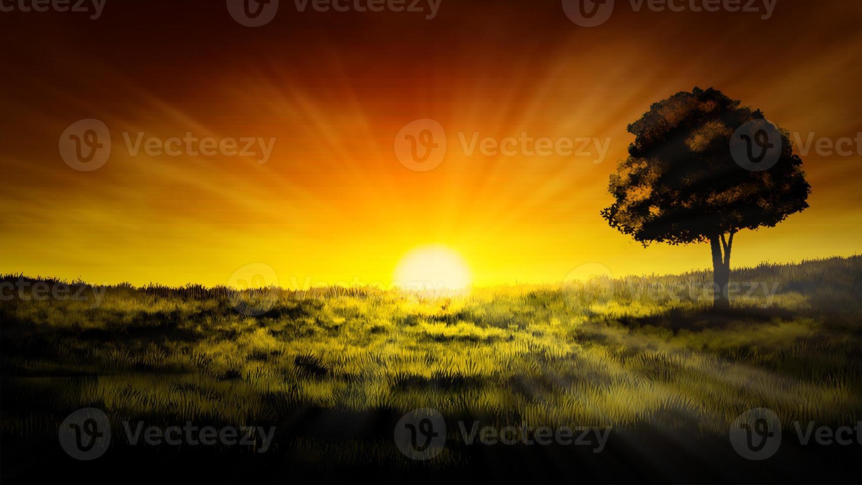 Meadow sunset or sunrise landscape illustration photo