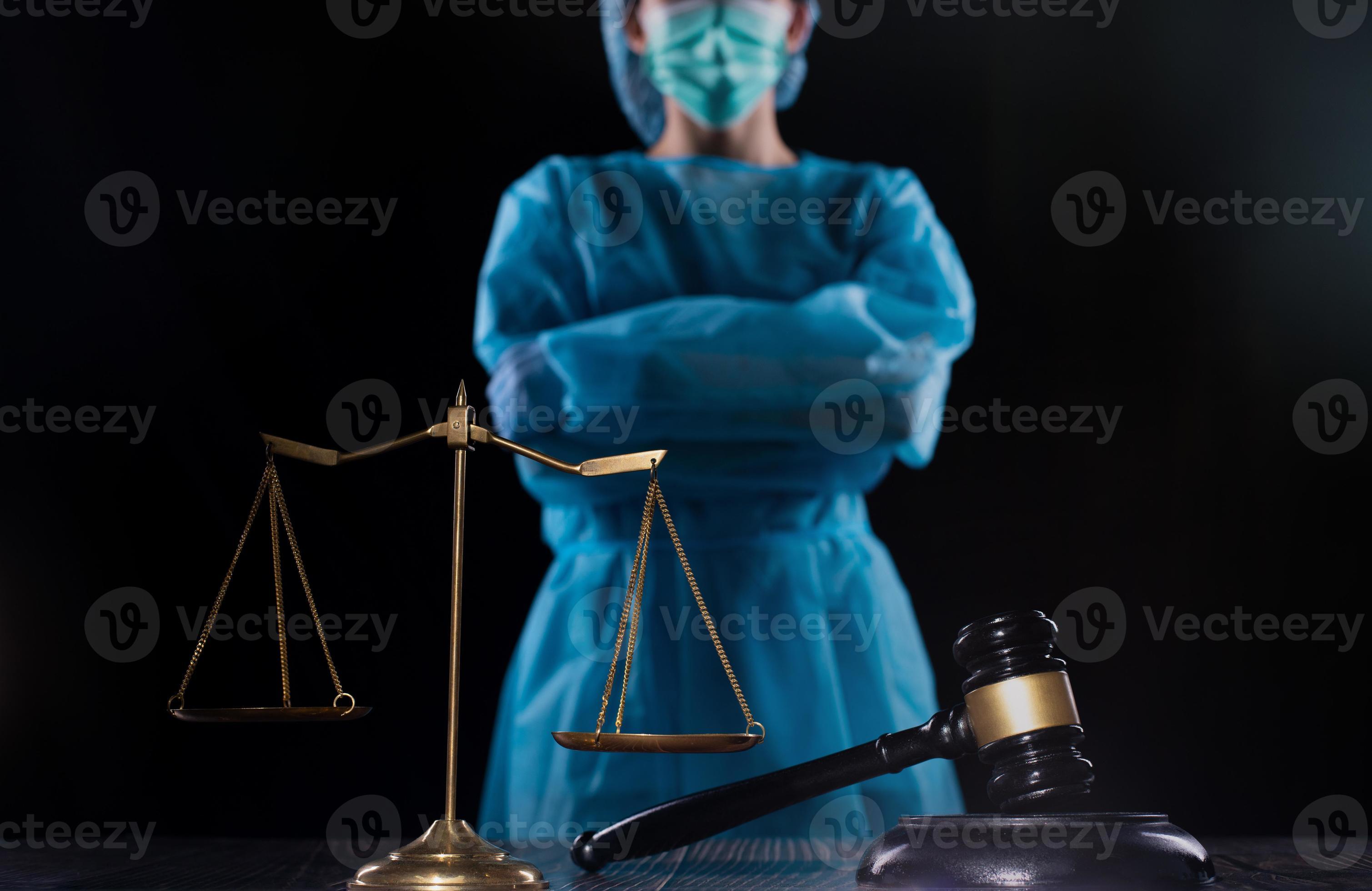 Balance scale and justice mullet hammer is law protection medical