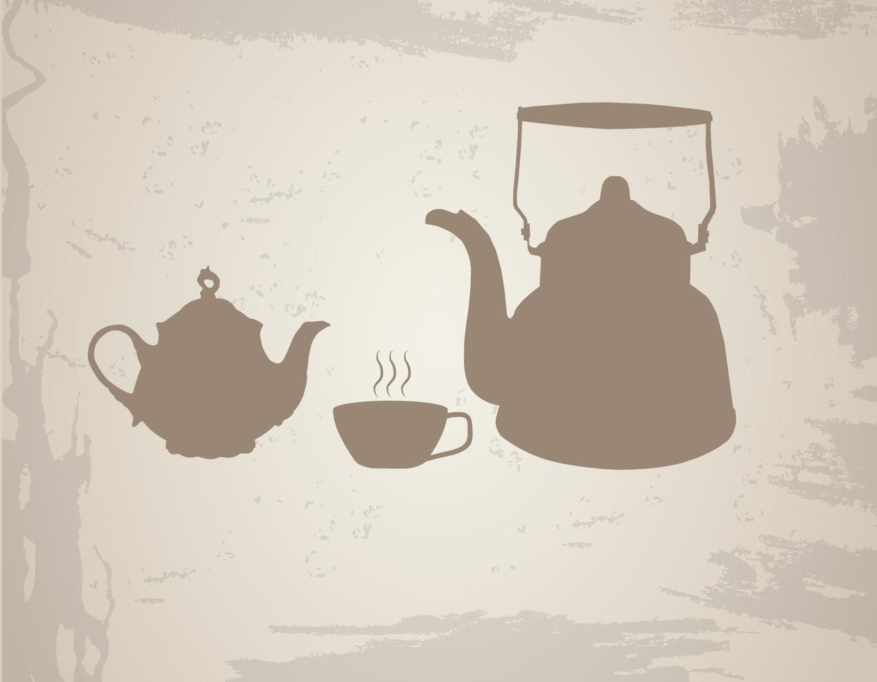 Large and small teapots with a cup of tea vector