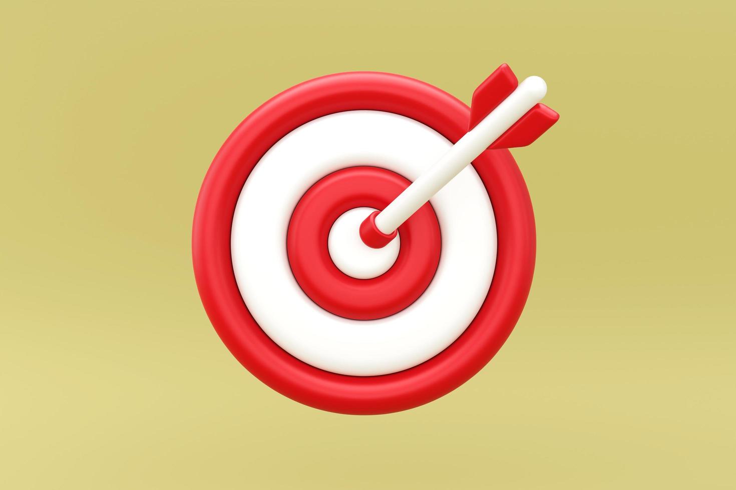 Front view of dart red arrow hit the center of target. Business finance target, goal of success, target achievement concept. Cartoon bubble minimal style. 3d rendering photo