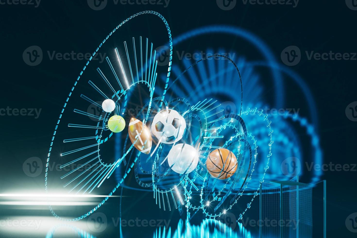 football 3d object in the abstract background, arena concept design, copy space, 3d illustration, glow neon light text frame, 3d rendering element, soccer game sport, sports equipment, realistic ball photo