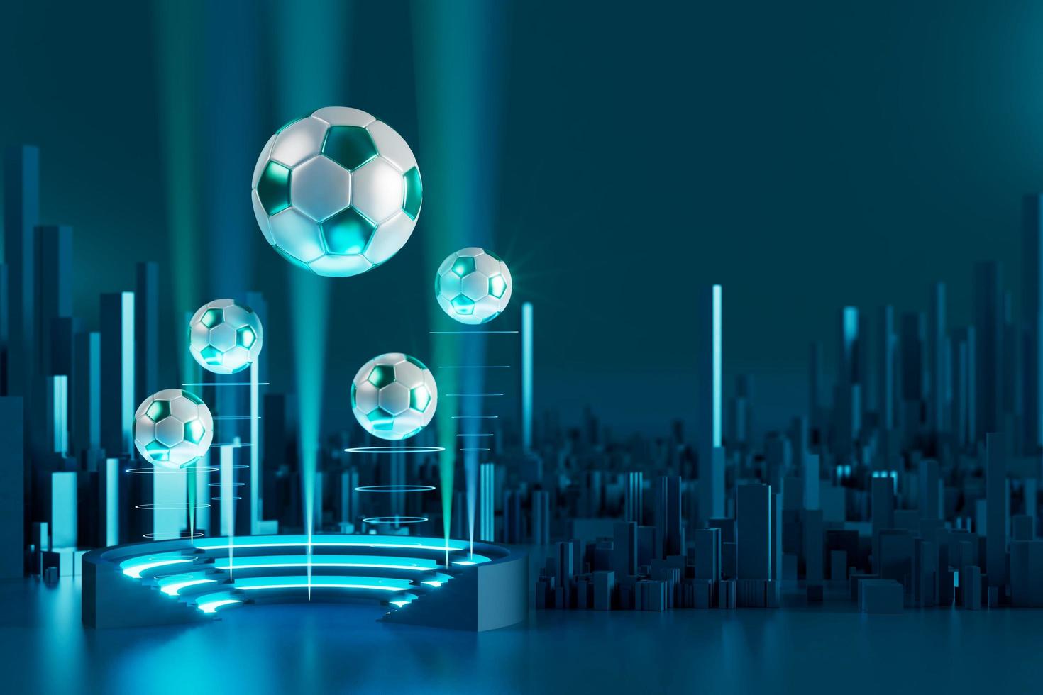 football 3d object in the abstract background, arena concept design, copy space, 3d illustration, glow neon light text frame, 3d rendering element, soccer game sport, sports equipment, realistic ball photo