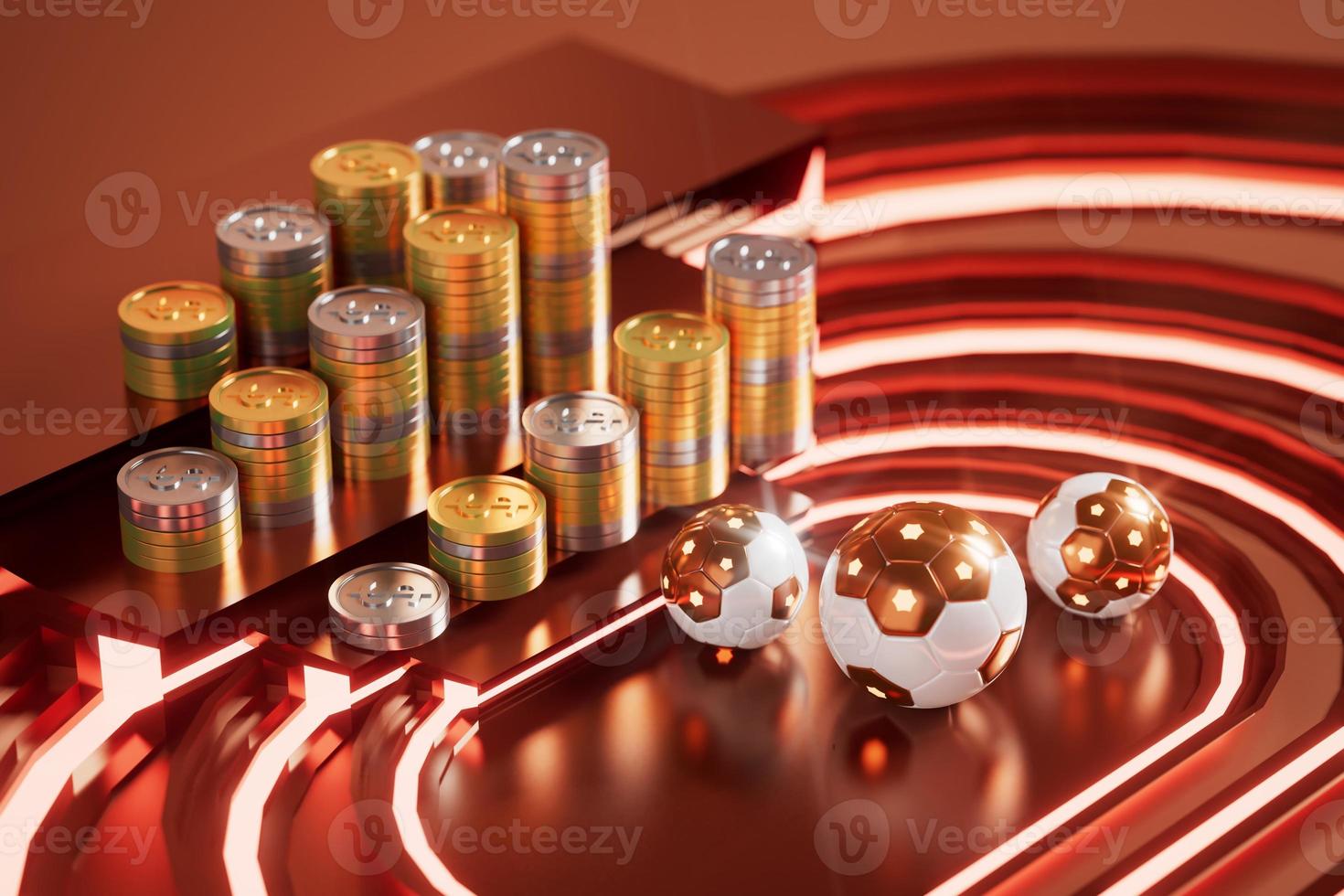 football 3d object in the abstract background, arena concept design, copy space, 3d illustration, glow neon light text frame, 3d rendering element, soccer game sport, sports equipment, realistic ball photo