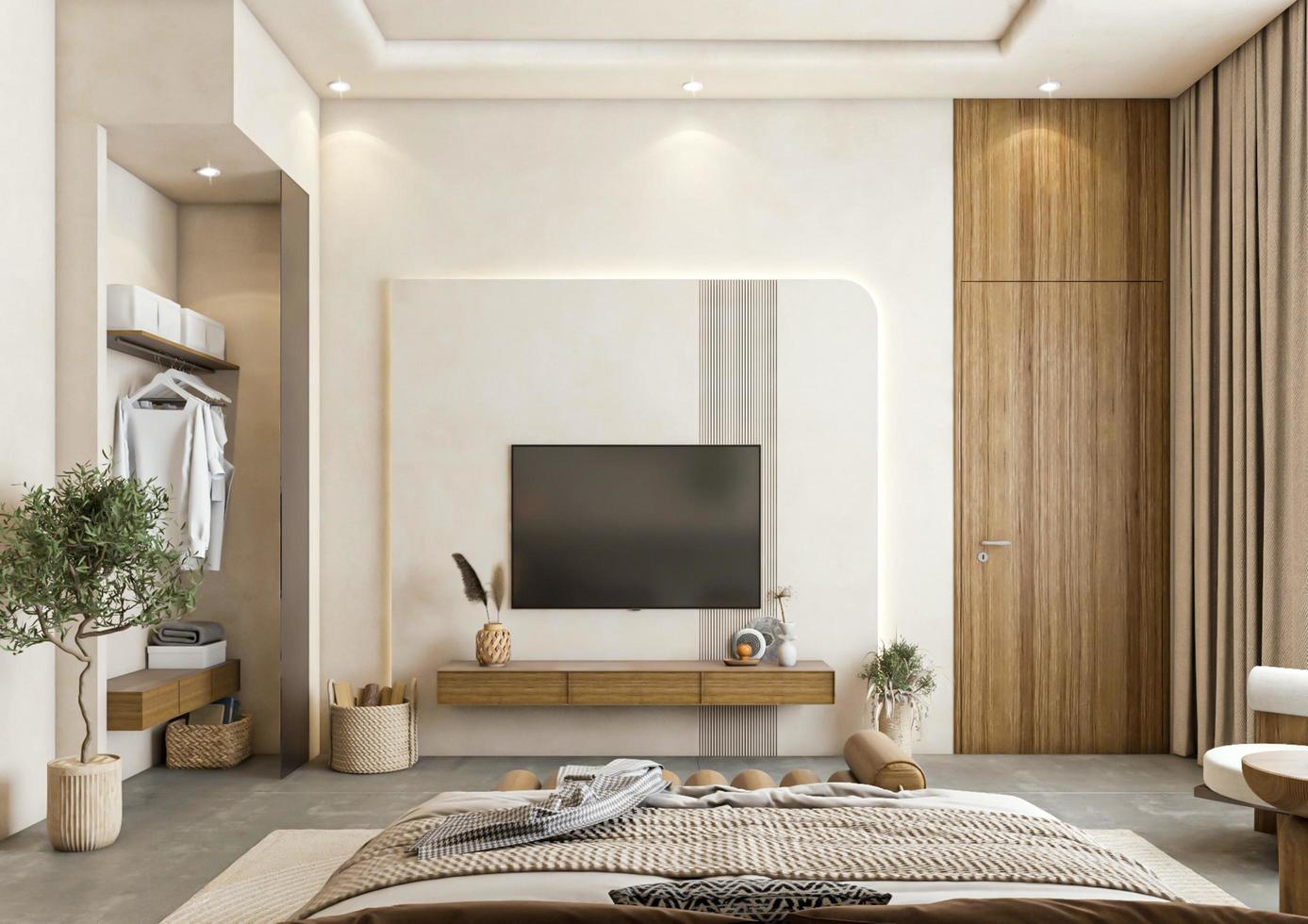3d rendering modern luxury bohemian bedroom interior design photo