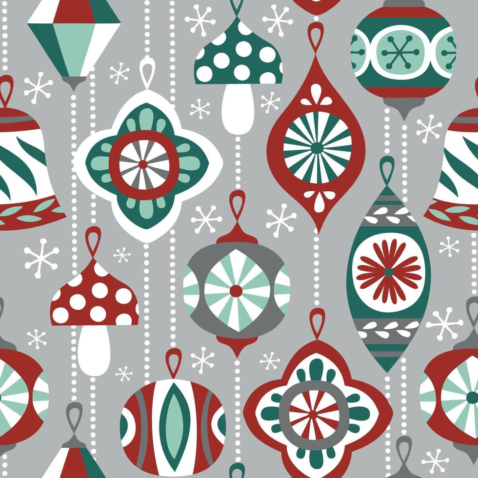 Vintage Christmas ornaments seamless pattern. Hand drawn repetitve pattern. Perfect for fabric, wallpaper or giftwrap. vector