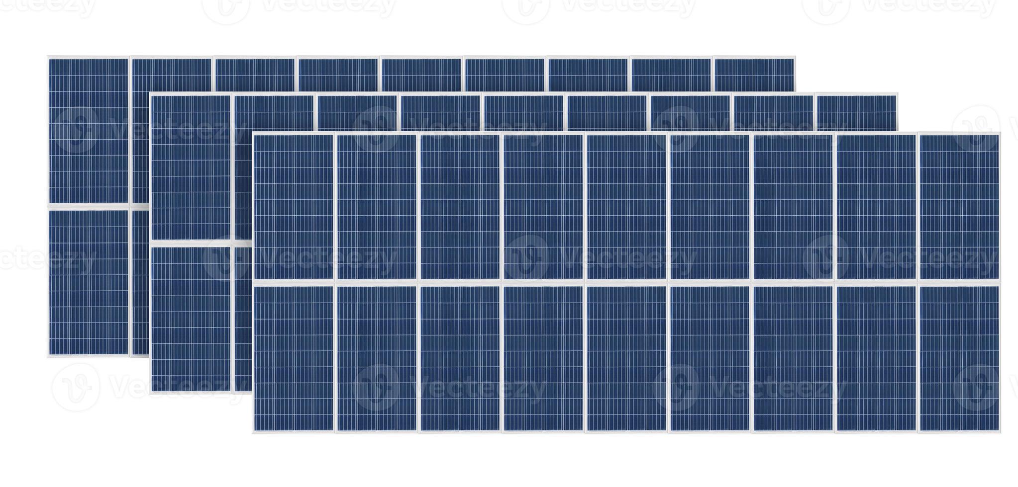 Photovoltaic solar cell panels isolated on white background. Environmental theme. Green energy concept. photo