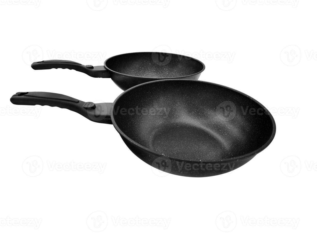 black fry pan over white background photo