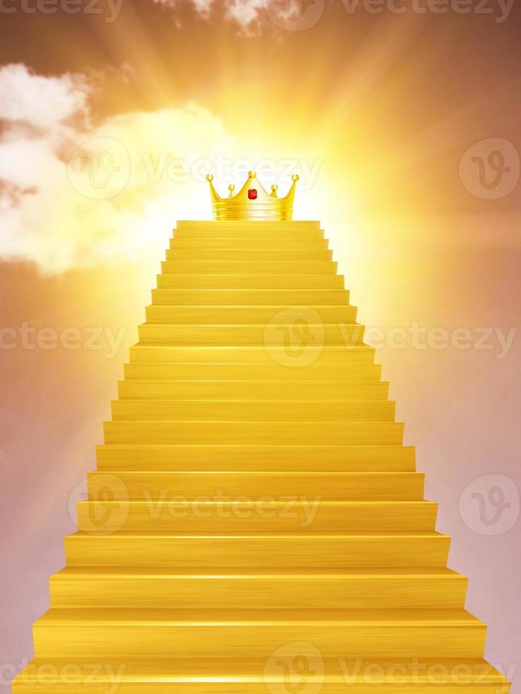 the golden crown on the golden ladder The most successful business idea, the 1st place. photo