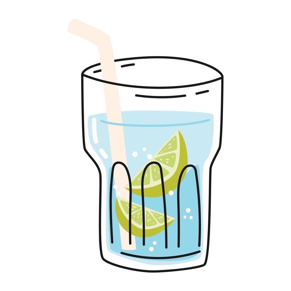 vaso de agua con cal. refrescante concepto de verano beber mucha agua vector