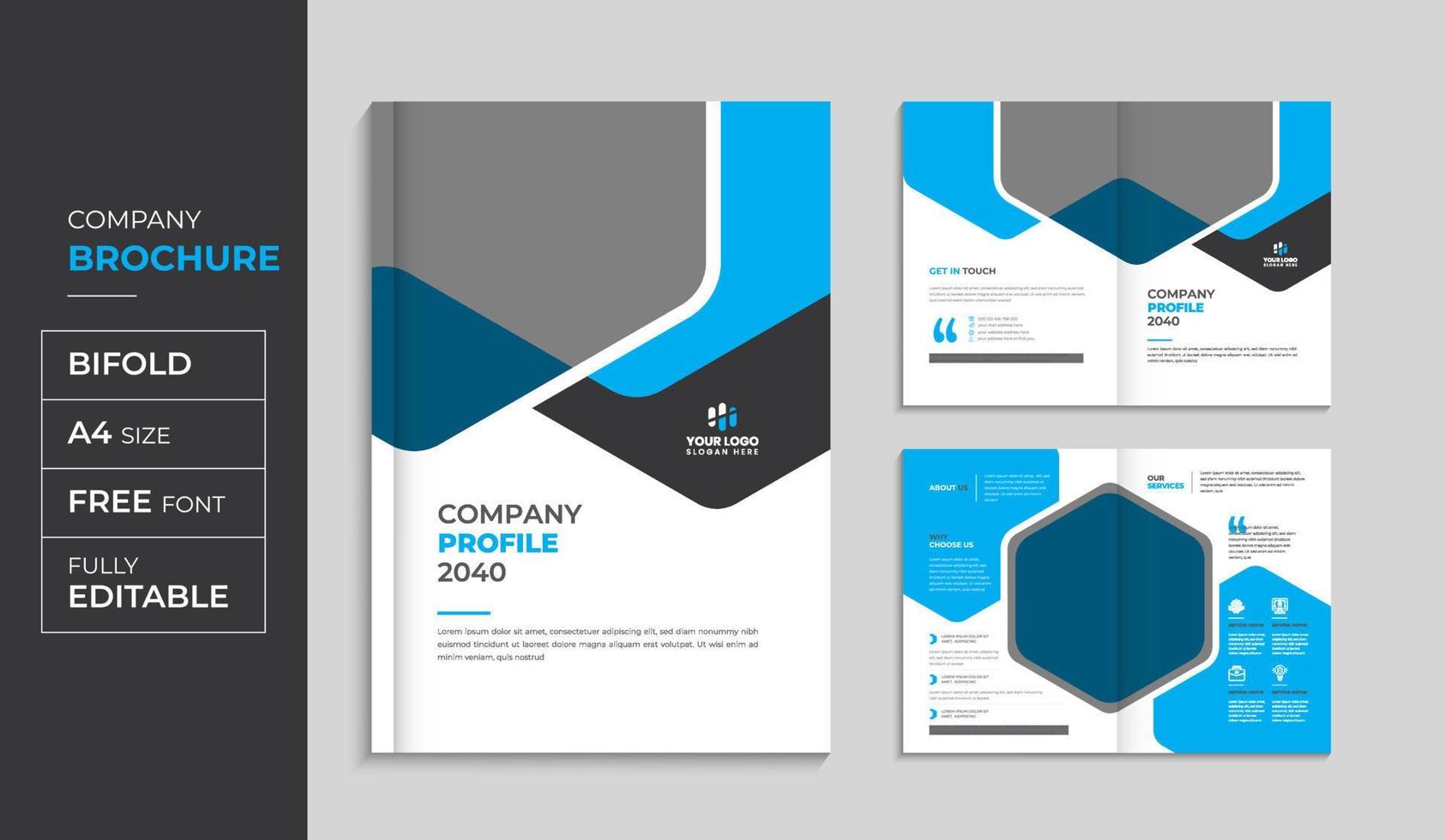 Geometric corporate business profile template creative company business fold brochure book cover page annual report abstract colorful magazine layout a4 multipurpose advertising marketing agency vector