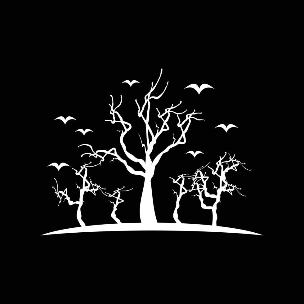 diseño de vector de fondo de vista nocturna con árboles y pájaros
