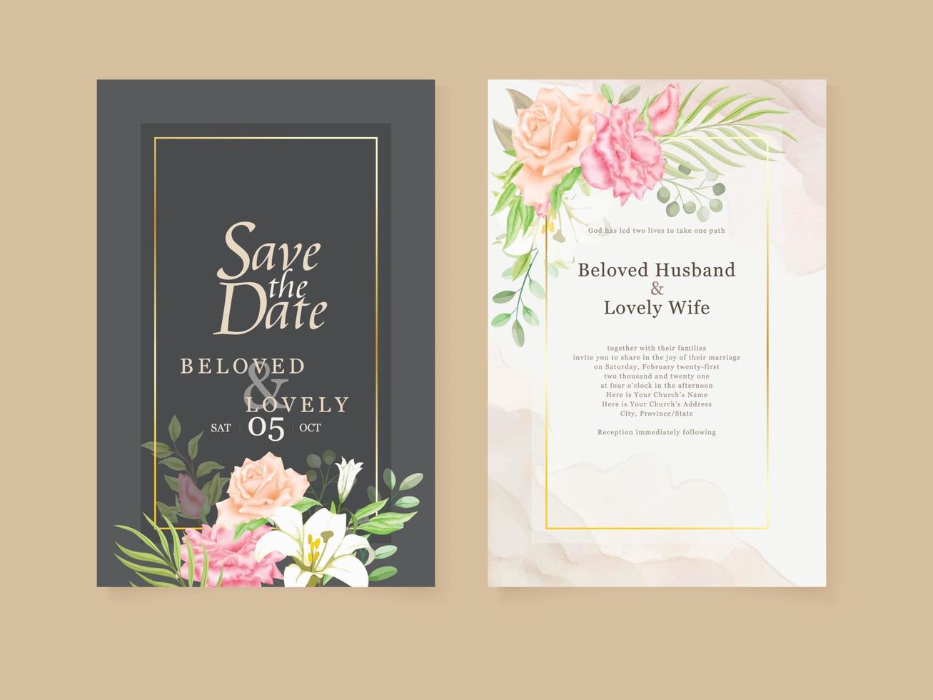 Wedding Invitation Floral Watercolor Template vector