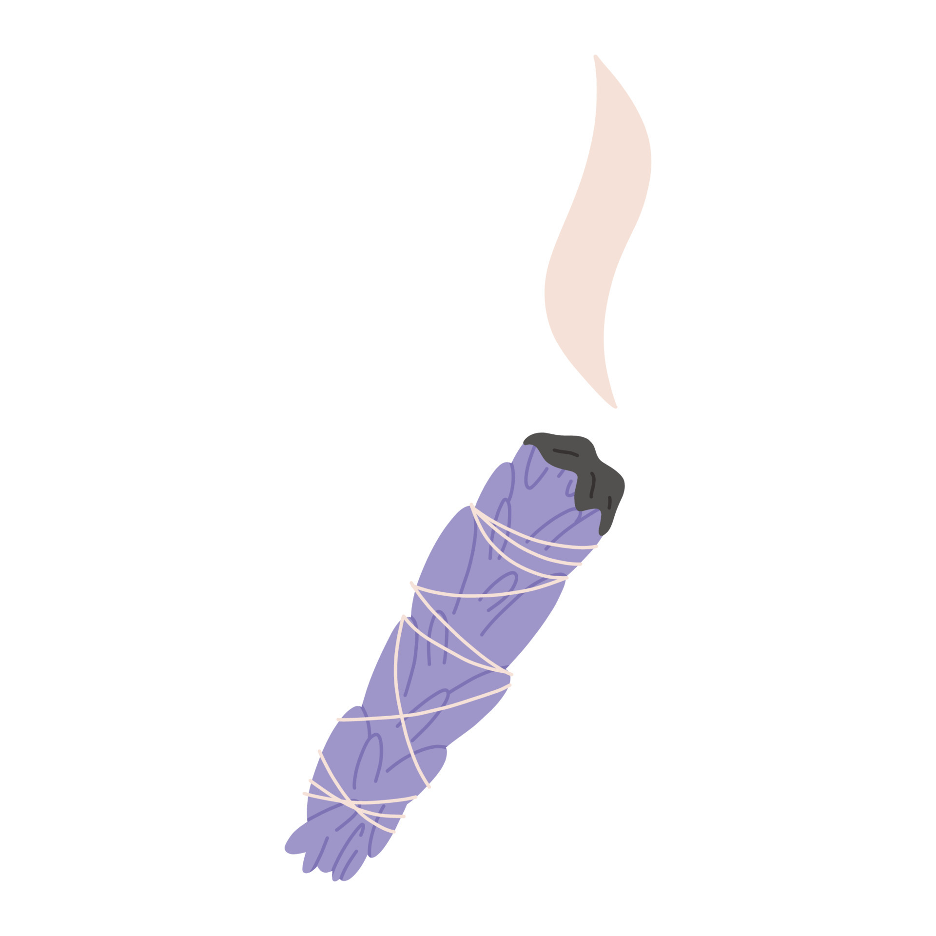 Burning sage bundle or smudge, flat vector illustration isolated on