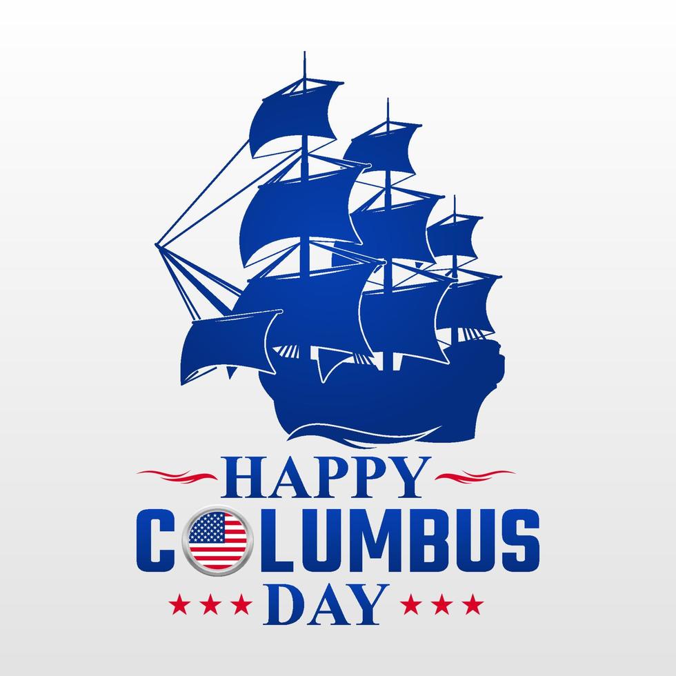 Happy Columbus Day Greeting Card 2022 with Caravel Silhouette vector background illustration for banner, poster, social media feed