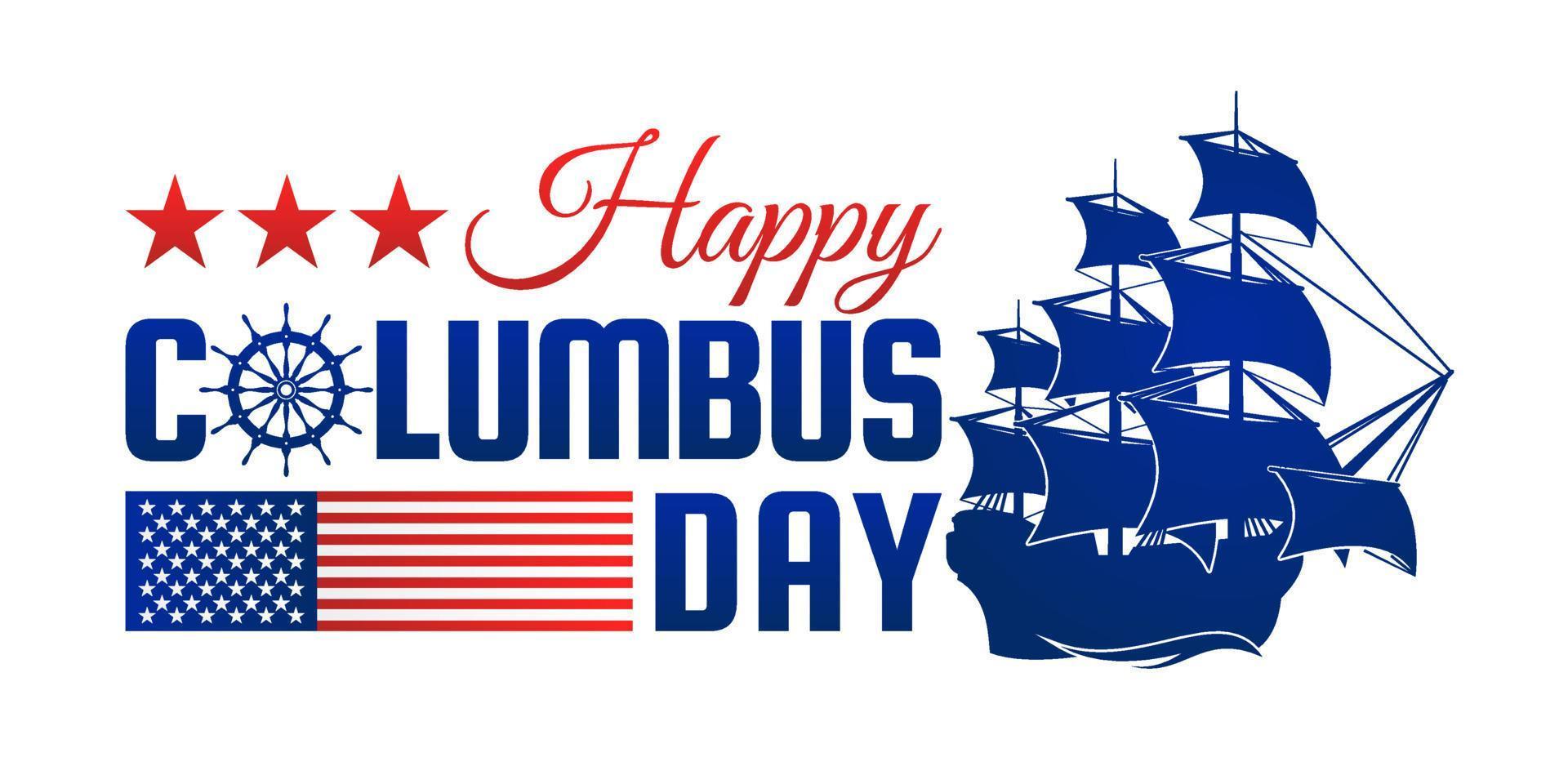 Happy Columbus Day Greeting Card 2022 with Caravel Silhouette vector background illustration for banner, poster, social media feed