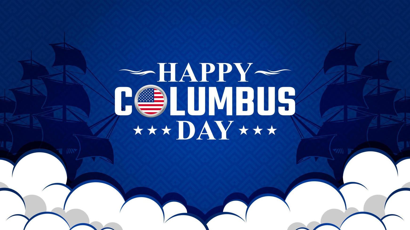 Happy Columbus Day Greeting Card 2022 with Caravel Silhouette vector background illustration for banner, poster, social media feed