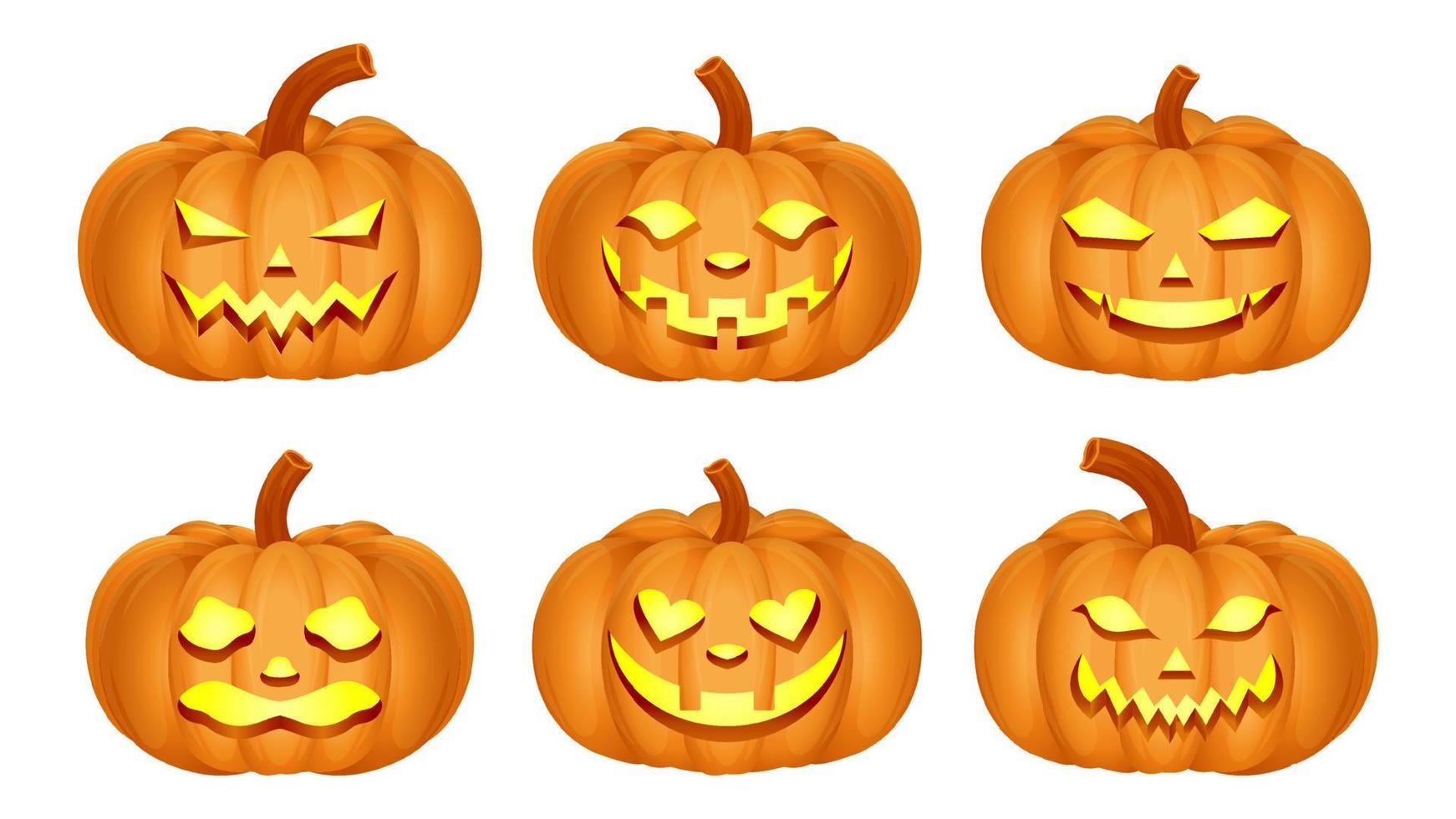 establecer calabaza sobre fondo blanco. jack o linterna calabaza con expresión para su diseño para la fiesta de halloween. ilustración vectorial vector