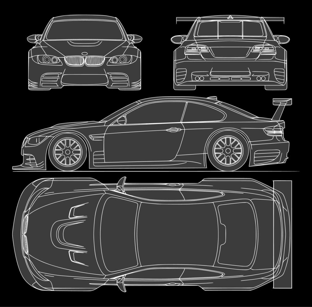 2008 BMW M3 E92 GTR Coupe blueprints vector