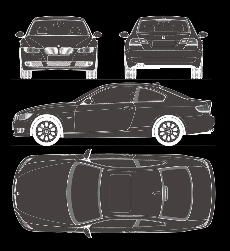 2005 BMW 3-Series E92 Coupe blueprints vector