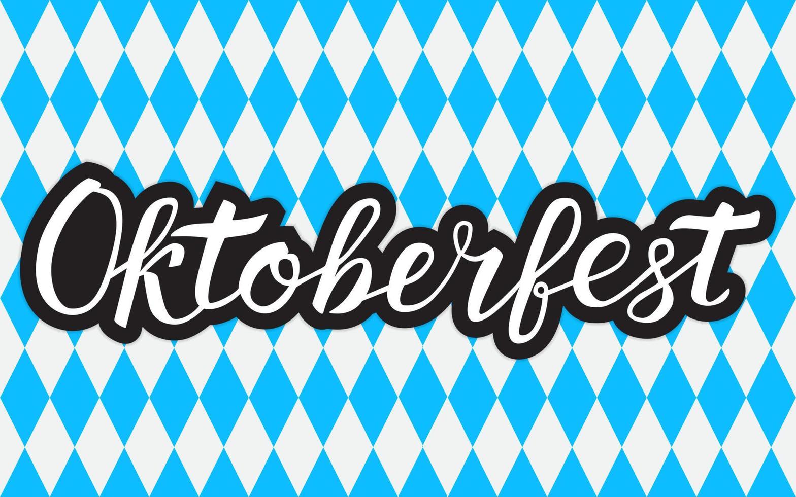 Calligraphy lettering Oktoberfest written with brush on white blue background Octoberfest geometric seamless pattern. Traditional Bavarian beer festival vector illustration.