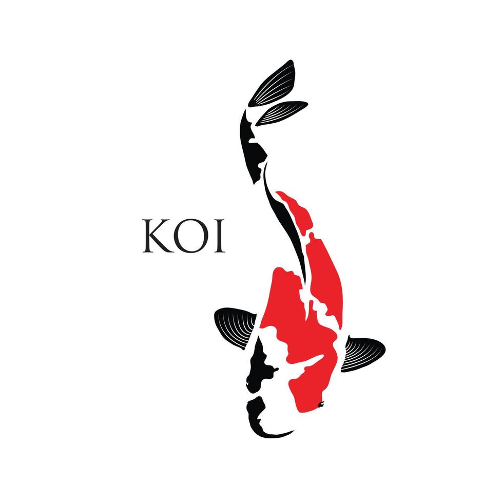 Vector drawing of koi fish in black and red on a white background.