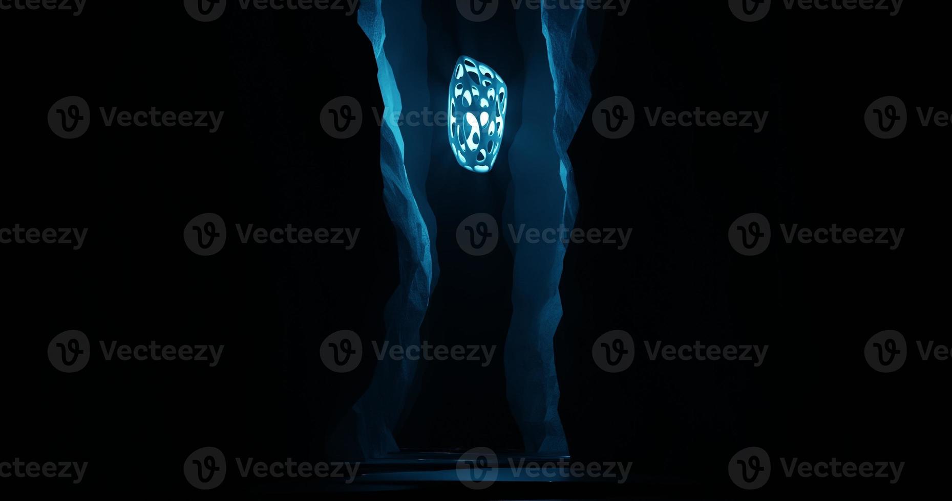 abstract background using sci fi environment illustration in vertical cave and there are blue colored lights, water surface, 3d rendering and 4K size photo