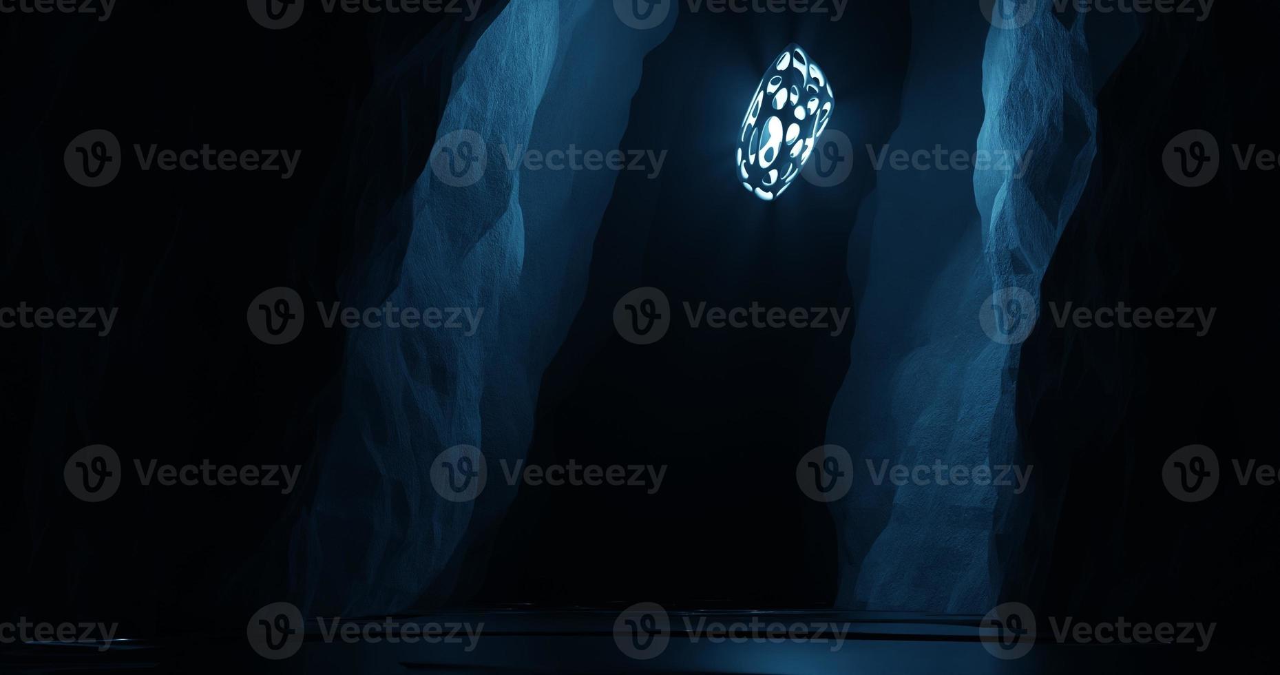 abstract background using sci fi environment illustration in diagonal cave and there are blue colored lights, water surface, 3d rendering and 4K size photo