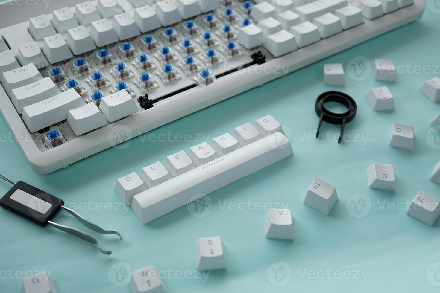 Concept of cleaning disassembled mechanical keyboard game with switch
