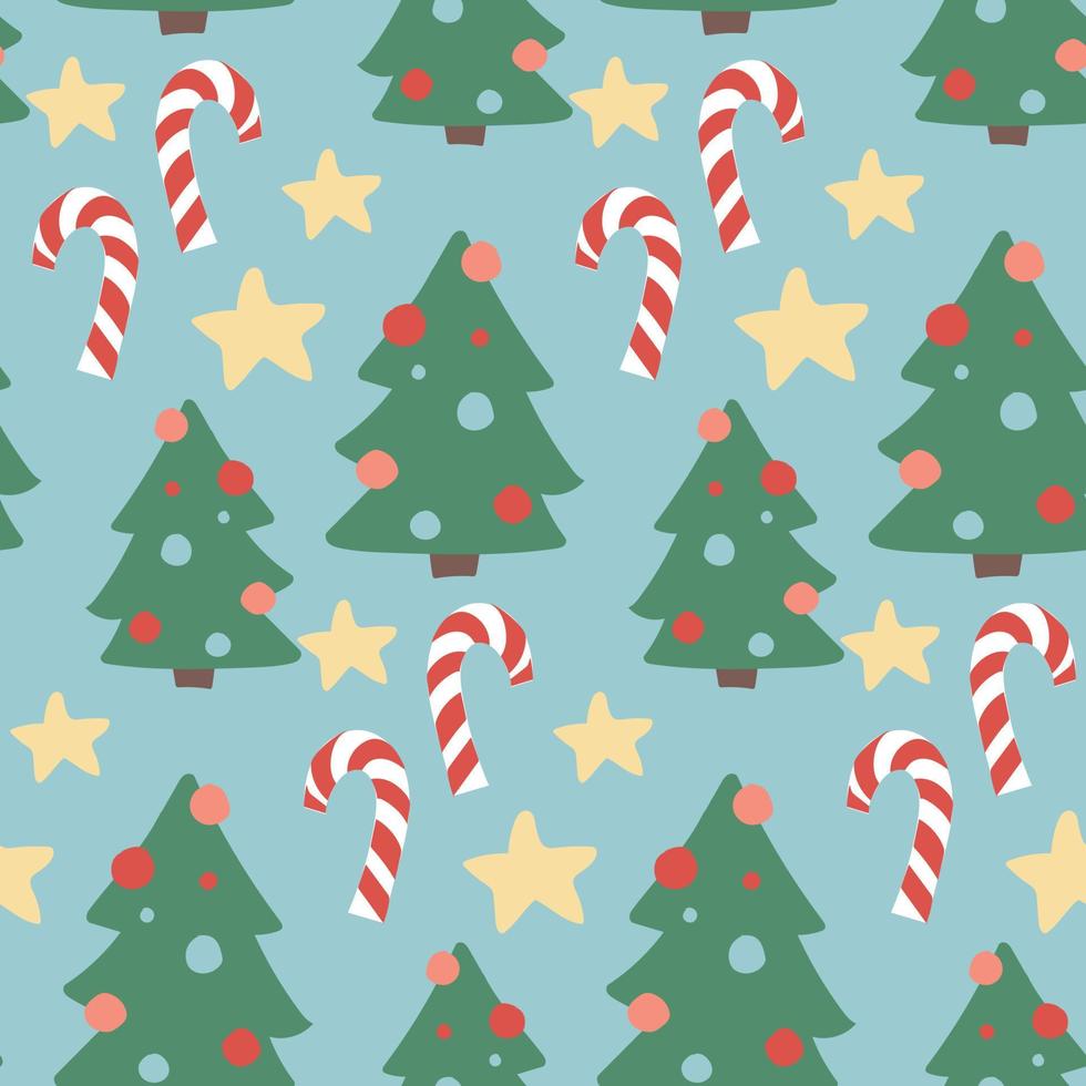 Christmas texture. Seamless Christmas pattern with Christmas trees and candy canes. vector