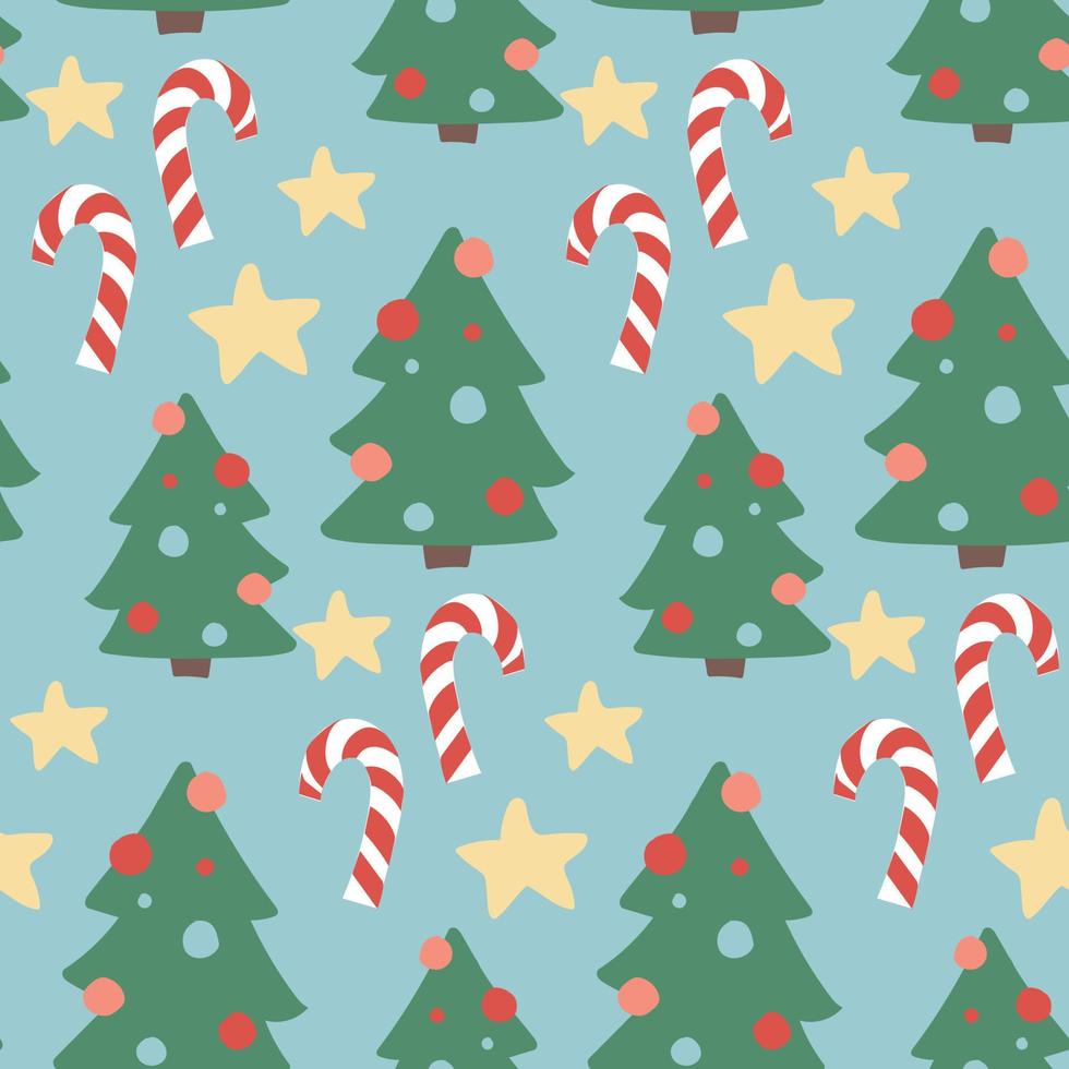 Christmas texture. Seamless Christmas pattern with Christmas trees and candy canes. vector