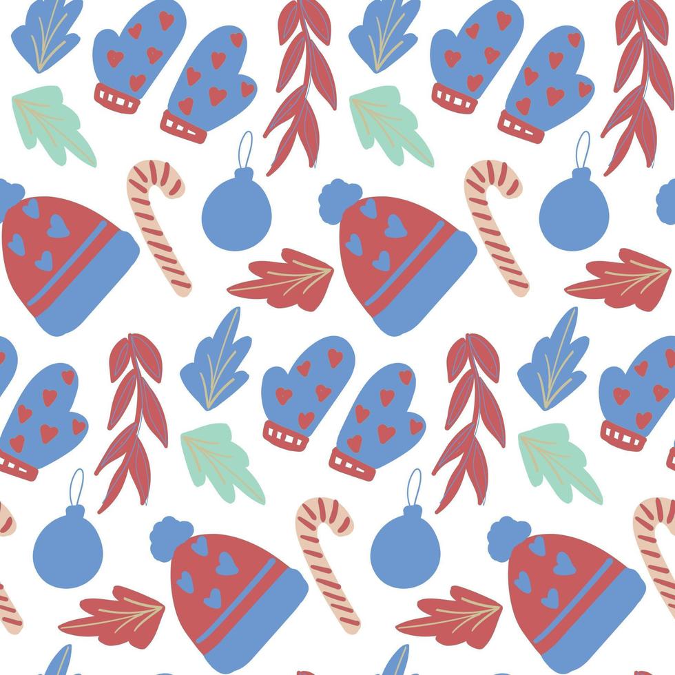 Christmas seamless texture with knitted things. vector