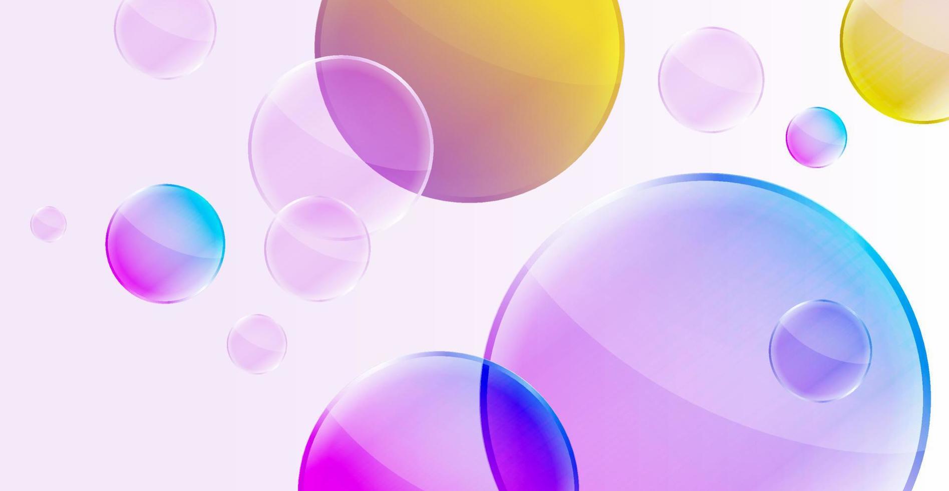 Realistic background with transparent yellow and purple bubbles and reflection effect. vector