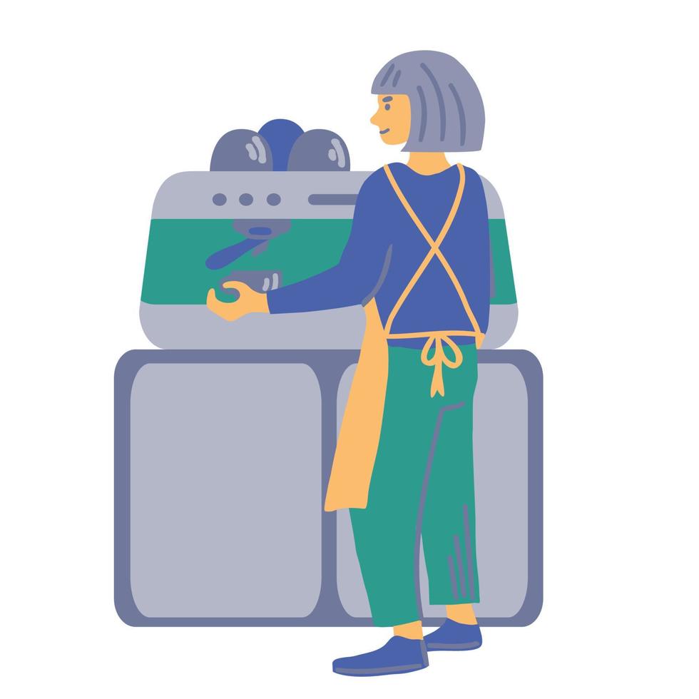 barista femenina haciendo café en la cafetería. ilustración de vector plano simple