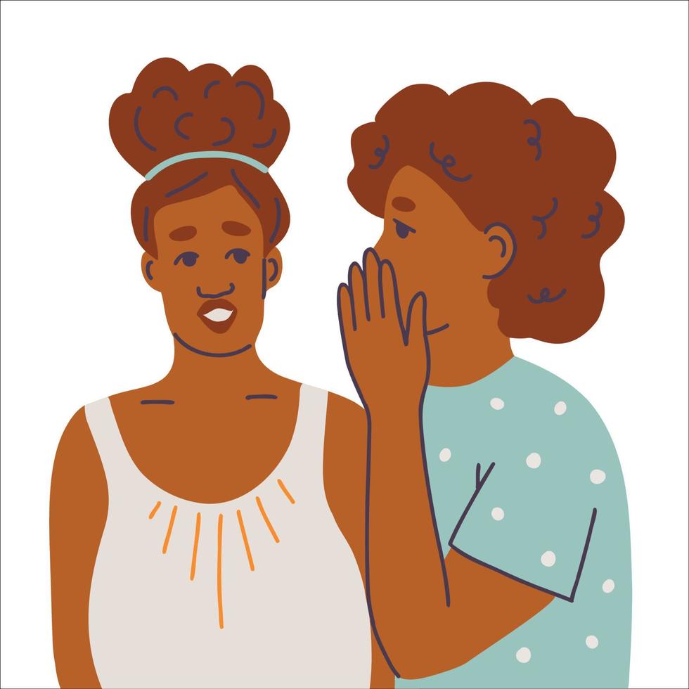 Two women gossiping. Girls talking to each other. Hand drawn vector illustration