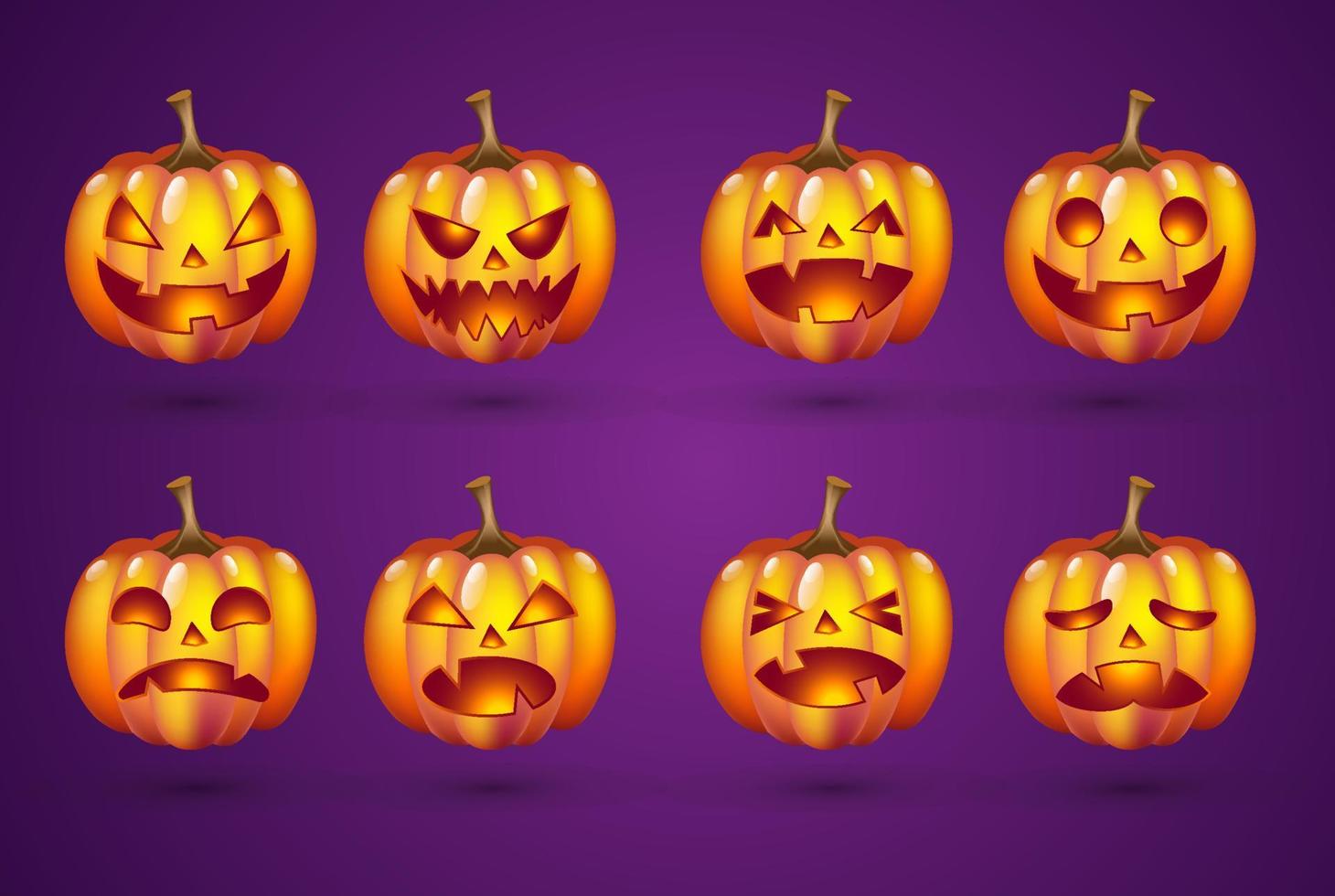 Set pumpkin on dark gradient background. Orange pumpkin with smile for your design for the holiday Halloween. Vector illustration.