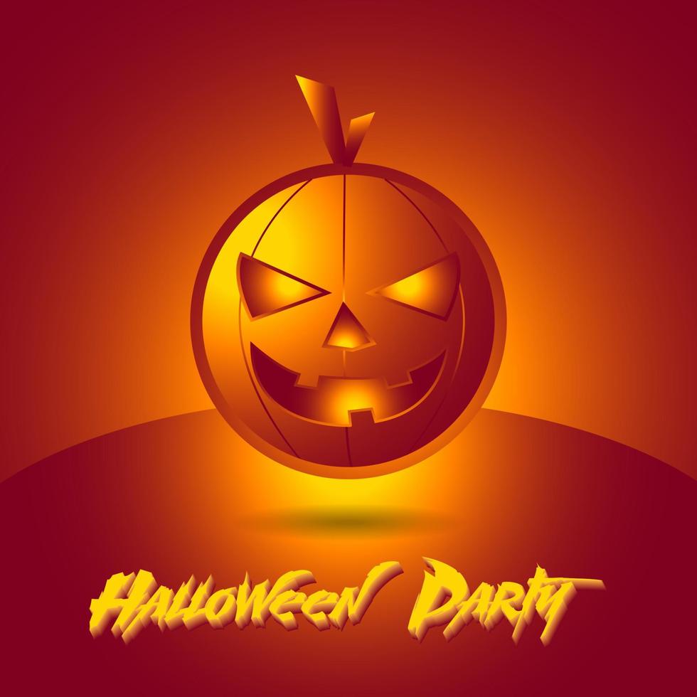 Halloween pumpkin with happy face on dark background. Vector cartoon Illustration.