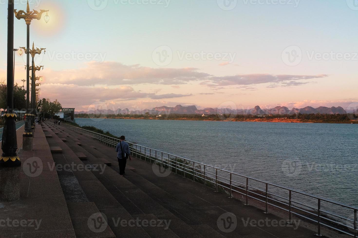 Nakhon Phanom city district with concrete terraces with exercise paths and beautiful Mekong viewpoints. photo