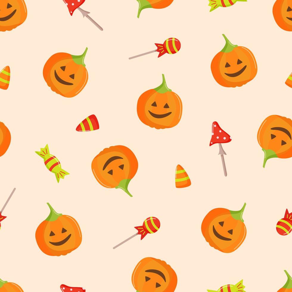 Seamless Pattern Cartoon set of Halloween icons, vector doodle illustration, holiday elements day of the dead