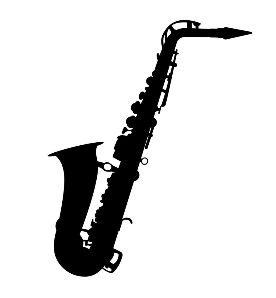 Saxophone Silhouette, Brass Wood Wind Musical Instrument vector