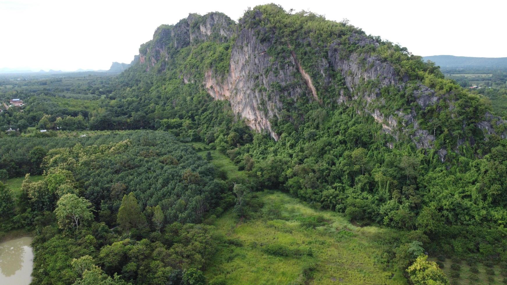 Beautiful aerial view to road with moutains and forest captured from above photo