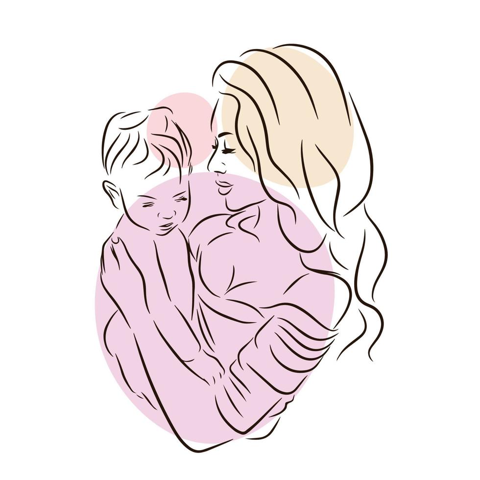una joven madre sostiene a un bebé en sus brazos, amor vector