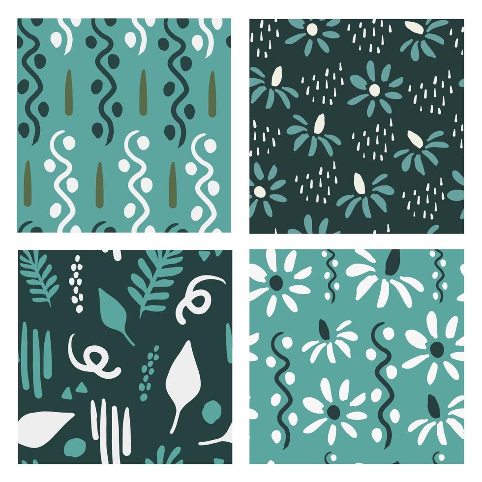 Turquoise floral seamless patterns set vector