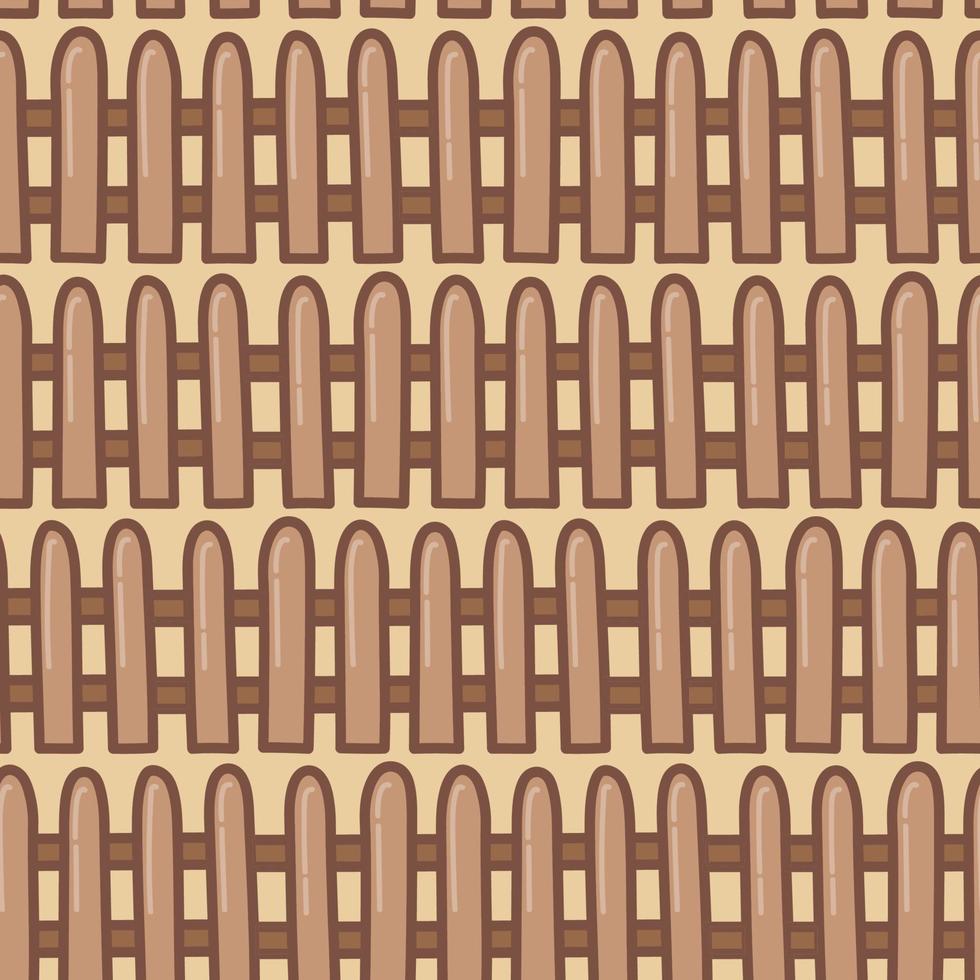 Wood fence in natural color. Hand-drawn illustration in cartoon style. Vector seamless pattern on yellow background.