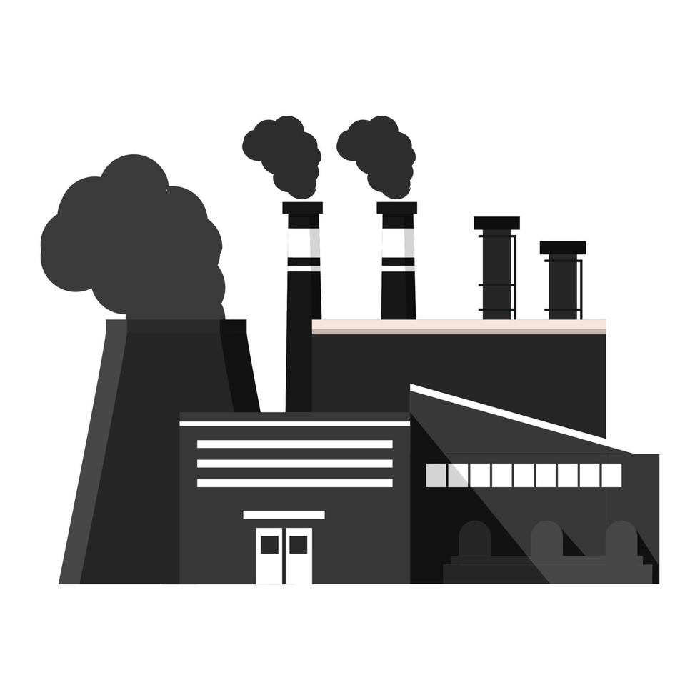 Industrial factory black silhouette icon.Chimney plant building facade.Flat style a vector.Design element for websites.Isolated on a white background. vector