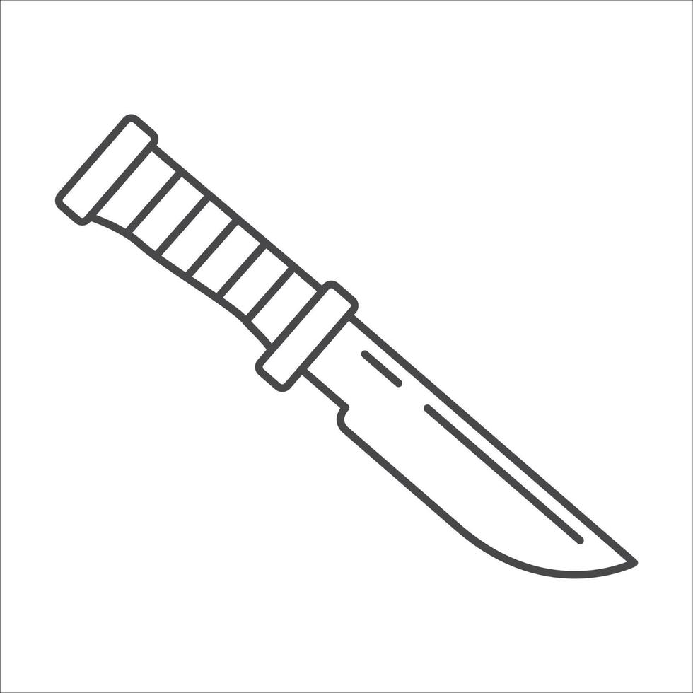 cuchillo de caza vector de contorno de arte de línea plana. símbolo de una aplicación móvil o sitio web.aislado en un fondo blanco.