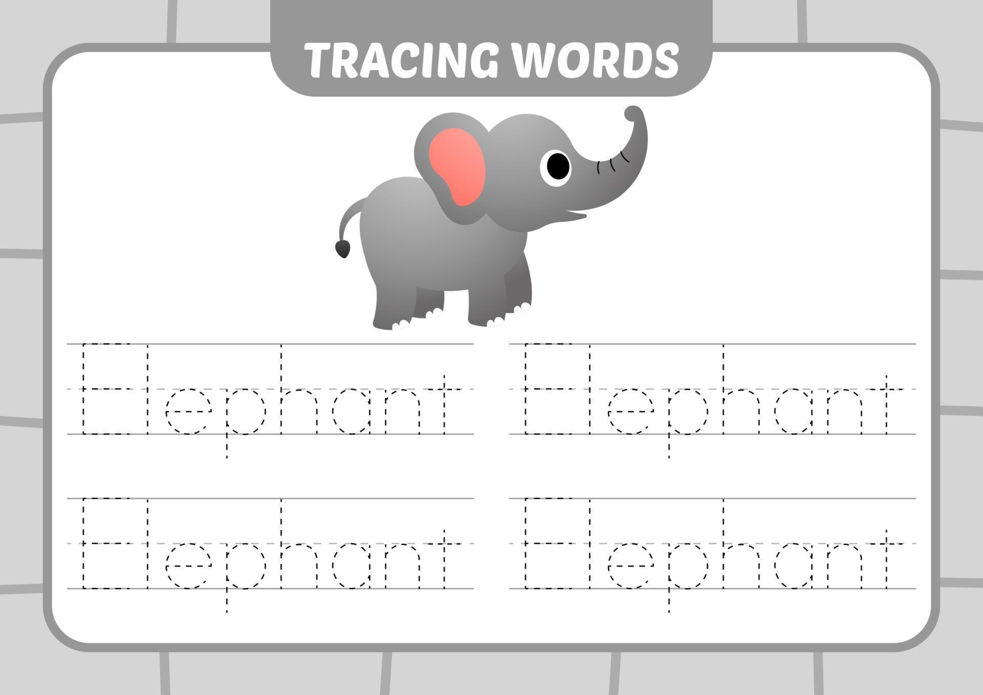 tracing words for kids, elephant vector 11873351 Vector Art at Vecteezy