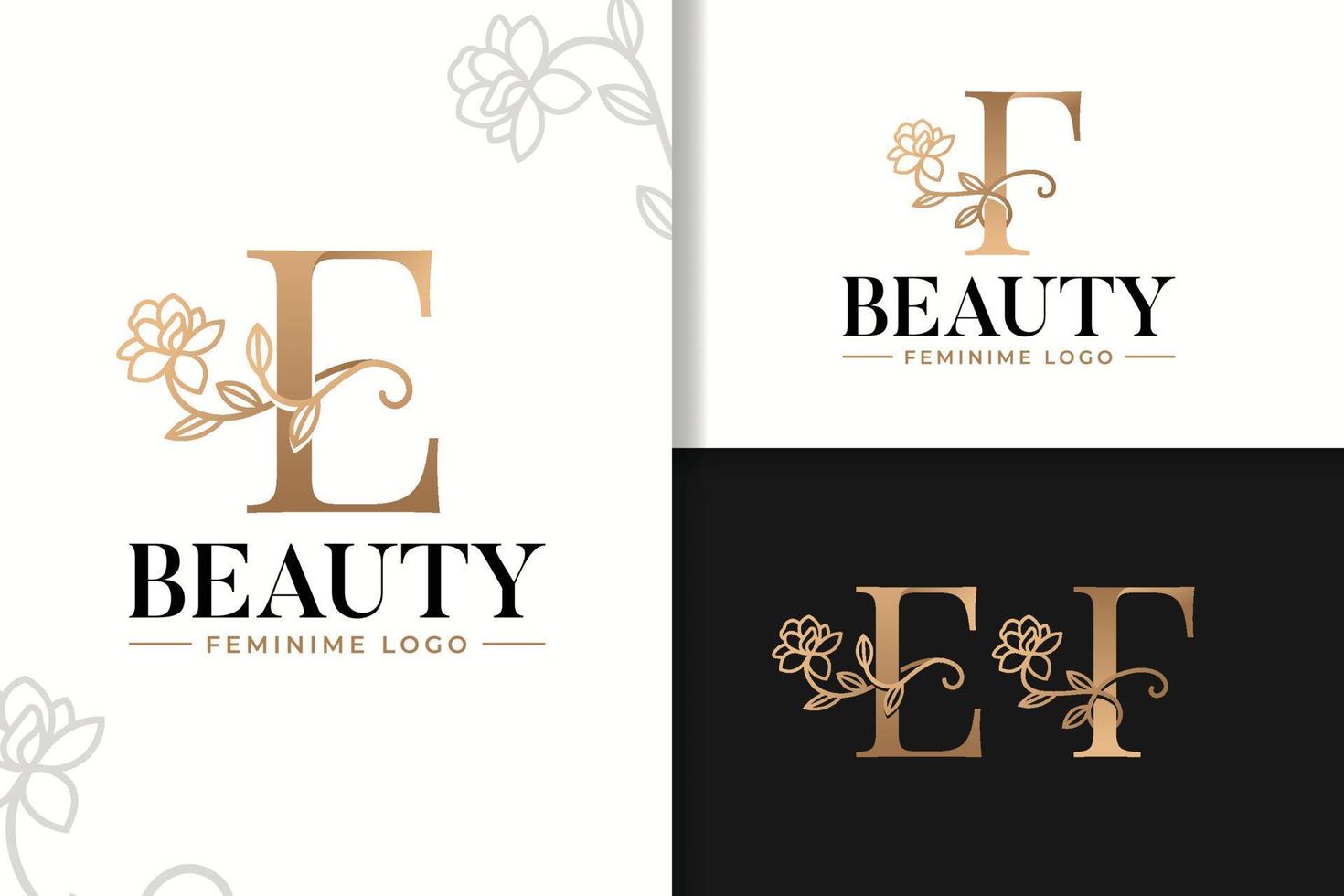 Feminine monogram logo with flower letter e and f vector